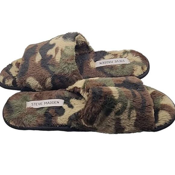 Steve Madden Women’s Camo Faux Fur Slip-On Slippers Size 10M Cozy Slide NWOT - Picture 2 of 6
